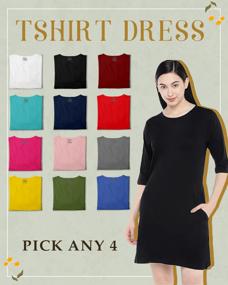 Pick Any 4 - Womens Plain T-shirt Dress Combo