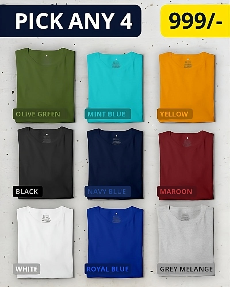 Pick Any 4 - Mens Plain T-Shirt Combo